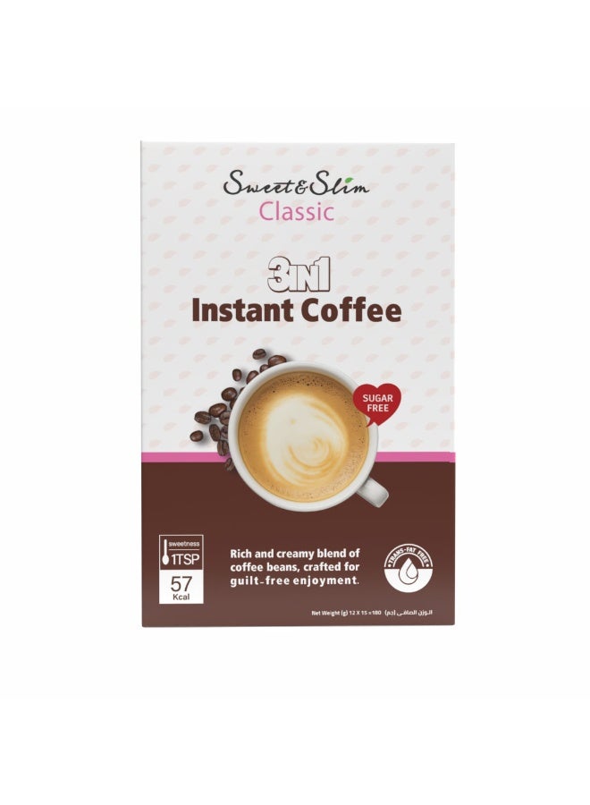 Sweet & Slim 3in1 Instant Coffee Sugar Free - Classic Box (12 Sachets) - Image 1